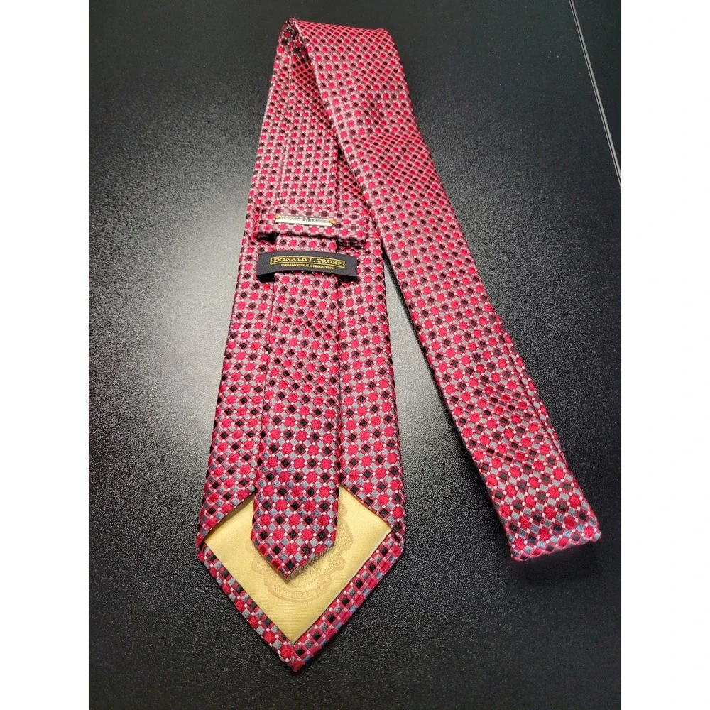 Donald J. Trump Men's Necktie Red Geometric Silk 3.75
